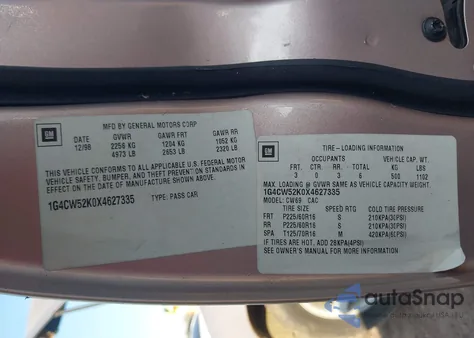 1999 Buick Park Avenue z USA, uszkodzony, nr VIN 1G4CW52K0X4627335